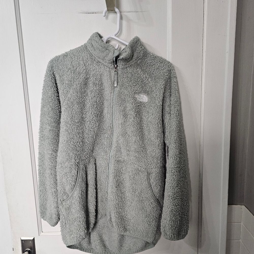 The North Face Mint Green Fuzzy Zip Up Jacket Size XL Or Girls 18